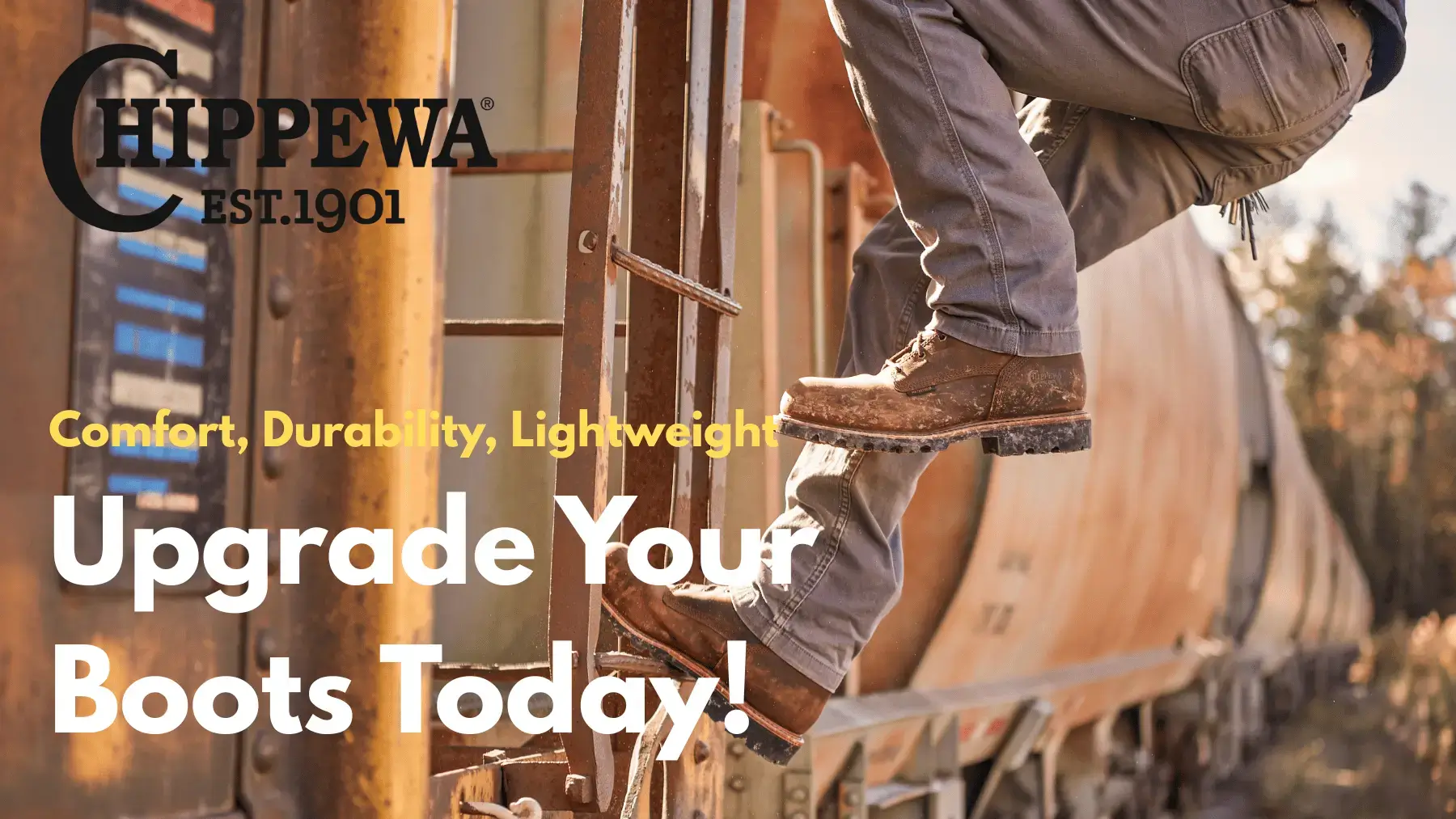Chippewa Boots, man climbing train car ladder